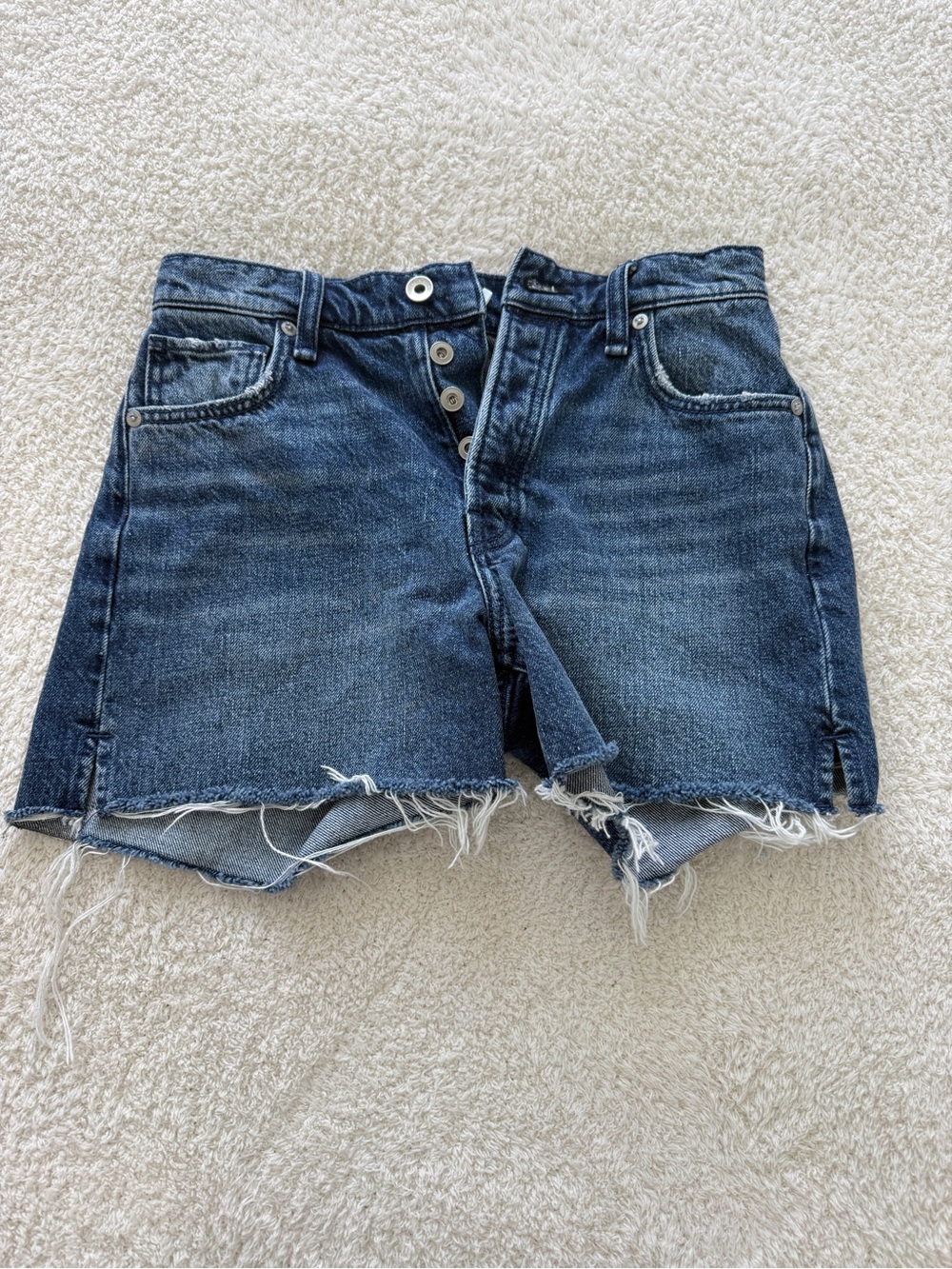 rag & bone Dark Blue Distressed Denim Shorts